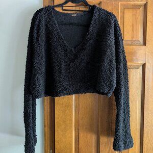 Free People Black Textured Crop Sweater
